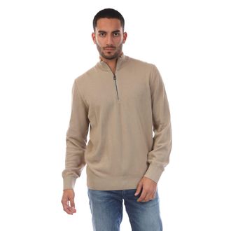 HUGO BOSS Heren Ebrando-P Quarter Zip Trui (Beige)