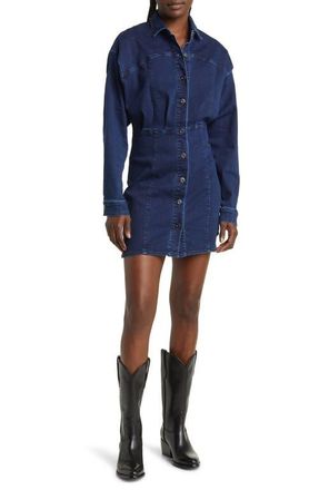 Free People Amber Long Sleeve Denim Shirtdress in Dark Indigo at Nordstrom, Size 6