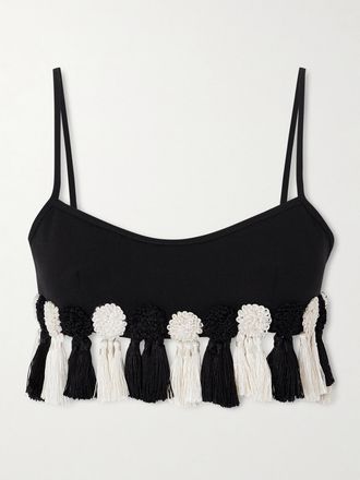 Bode Bralette In Cr&ecirc;pe Di Lana Con Nappine Folly - Nero