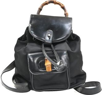 Gucci Vintage Bamboo Backpack Nylon And Patent Leather Black Nylon Backpack Bag (Pre-Owned)