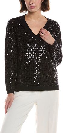 Anne Klein Zig Zag Sequin V-Neck Sweater