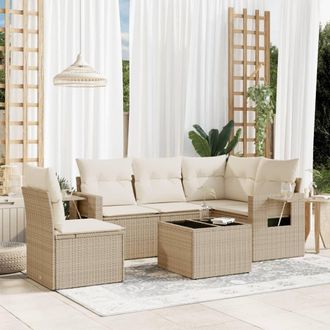 vidaXL Juego De Sof&aacute;s Jard&iacute;n Con Cojines 6 Pzas Rat&aacute;n Sint&eacute;tico Beige Vidaxl