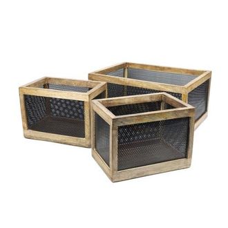 Happimess Fallon Modern Minimalist Handmade Wooden Metal Nesting Storage Baskets in Black/natural at Nordstrom