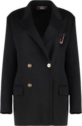 Versace Kasjmierblend Double-Breasted Blazer Jas - Dames - Mantel - Zwart - M - Kasjmier - Jassen