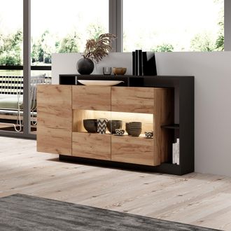 Dmora Credenza Hafa, Aparador 7 Estantes, Puertas Abatibles, 4 Puertas, 155x44x94h Cm Roble Marr&oacute;n