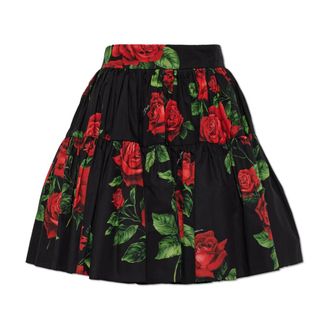 Dolce & Gabbana Falda de algod&oacute;n con estampado floral - Skirts - Mujer - Negro - S