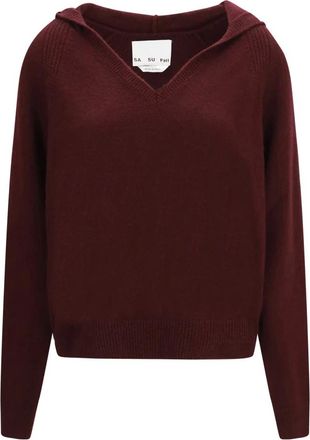 SA SU PHI Cashmere Hooded Sweater - Dames - Truien - Rood - Maat: L Kasjmier
