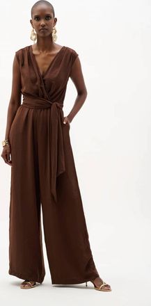 Joseph Ribkoff Woven Gauze Wide Leg Pull On Jumpsuit In Mahogany