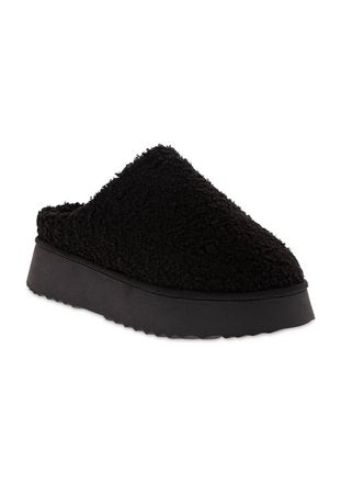 Mia Icee Mule Womens Black Fur Shearling Cozy Slip On Platform Slippers HTAT1070