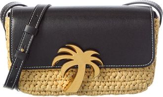 Palm Angels Palm Bridge Raffia & Leather Crossbody