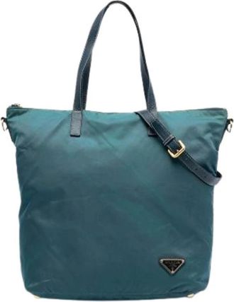 Prada Pre-owned Tote Bags, female, Blue, Size: ONE SIZE Pre-owned Nylon Satchel