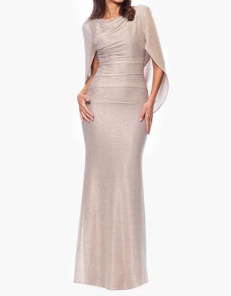 Betsy & Adam Crinkle Cowl Neck Gown In Gold/silver