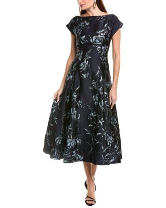 Lela Rose Metallic Floral Jacquard Seam Detail Silk-Blend Sheath Dress