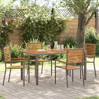 vidaXL Garden Dining Set 5 pcs Grey and Brown Poly Rattan vidaXL