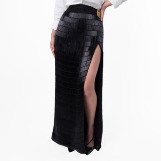 Bally Elegant Glass Beaded Silk Skirt, Brand Size 40 ( US Size 4 )
