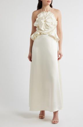 Ciebon Tashi Rosette Bodice Satin Gown in Cream at Nordstrom, Size X-Large
