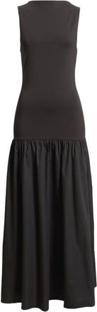 Topshop Drop Waist Mixed Media Maxi Dress in Black at Nordstrom, Size X-Small