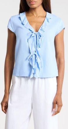 Ellen Tracy Ruffle Tie Front Top in Hydrangea at Nordstrom Rack, Size X-Large