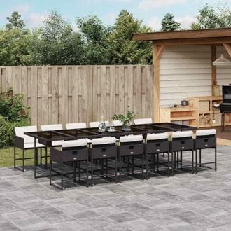 vidaXL Set Comedor De Jard&iacute;n Con Cojines 13 Pzas Rat&aacute;n Sint&eacute;tico Negro
