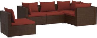 vidaXL Set Sof&aacute;s De Jard&iacute;n 5 Piezas Y Cojines Rat&aacute;n Sint&eacute;tico Marr&oacute;n Vidaxl