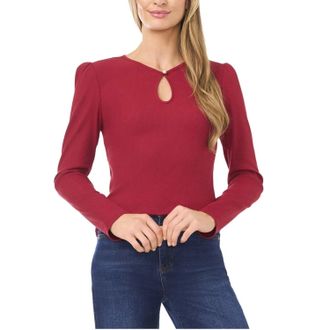 CeCe by Cynthia Steffe Top Womens Mulberry Red Keyhole Pearl Button Long Sleeve Blouse GBO3657