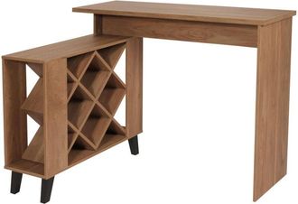 Hhg non utilizzato] Tavolo alto da bar con cantinetta portabottiglie 621 93x120x98cm legno effetto 3D marrone