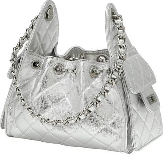 Tiffany & Fred Quilted Metallic Leather Drawstring Shoulder Bag