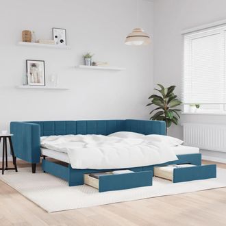 vidaXL Sof&aacute; Cama Nido Con Cajones Terciopelo Azul 100x200 Cm Vidaxl