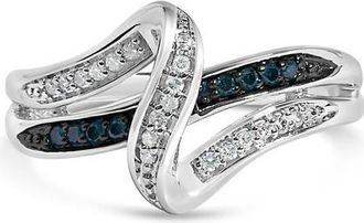 House of Brilliance Sterling Silver 1/10 Cttw Blue and White Diamond Crossover Ring at Nordstrom, Size 7