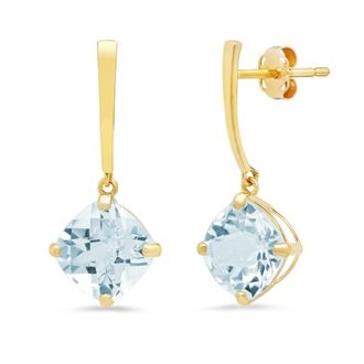 MAX + STONE 14k Yellow Gold Solitaire Cushion-Cut Gemstone Drop Earrings (8mm)