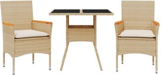 vidaXL Set Comedor Jard&iacute;n 3 Pzas Cojines Rat&aacute;n Sint&eacute;tico Vidrio Beige Vidaxl