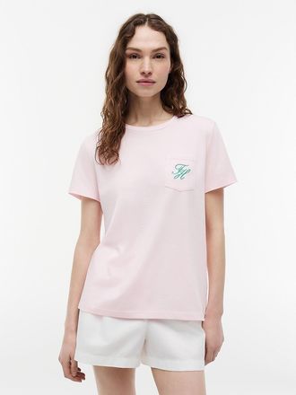 Tommy Hilfiger Womens Script Monogram Pocket T-Shirt - Pink - XXL