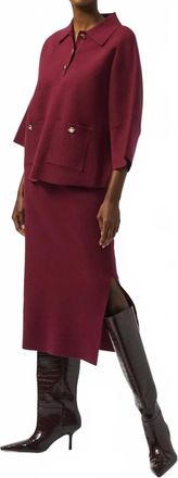 Joseph Ribkoff Sweater Knit Boxy Pullover With Polo Collar In Merlot