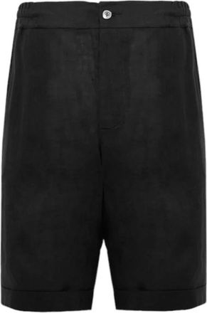 Alpha Studio Korte Broeken, Heren, Zwart, S, Linnen, Linnen Bermuda Shorts met Elastische Taille