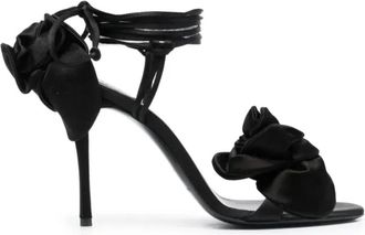 Magda Butrym Satin Bloem Sandalen - Dames - Sandalen met hakken - Zwart - 40 EU - Schoenen