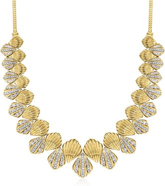 Ross-Simons Diamond Scalloped Necklace in 18kt Gold Over Sterling