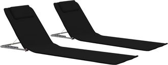vidaXL Vidaxl Folding Beach Mats 2 Pcs Steel And Fabric Black