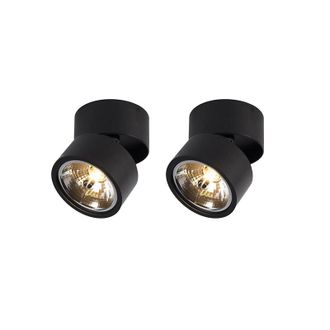 QAZQA Industrial Set De 2 Focos Modernos Redondos Negros Ajustables - Go Nine Acero /aluminio Redonda Adecuado Para Led Max. 1 X 40 Watt - Qazqa