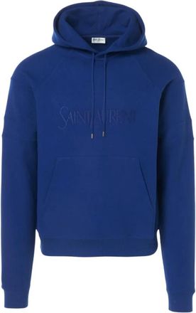 Saint Laurent Katoenen hoodie met geborduurd logo - Heren - Sweatshirts & Hoodies - Blauw - Maat: M Katoen