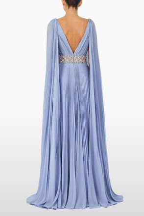 Jenny Packham Fesco Embellished-Waist Pleated Maxi Dress in Blue Slate at Nordstrom, Size 12 Uk
