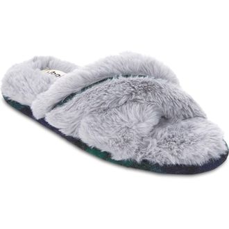 Floopi Morgan Faux Fur Crossband Slipper in Grey at Nordstrom Rack, Size Large