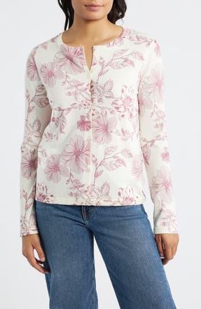 Bobeau Floral Print Cardigan in Ivory/Light Red at Nordstrom Rack, Size X-Large