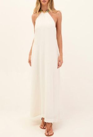 Vix Aiden Linen & Cotton Halter Maxi Dress in White at Nordstrom, Size X-Large