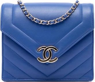 Chanel Pre-owned Vintage Quilted Crossbody Bag - Dames - Vintage Schoudertas - Blauw - ONE Size - Leer - Vintage