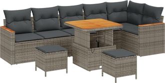 vidaXL Vidaxl - Garden Sofa Set with Cushion 9 pcs Grey Poly rattan