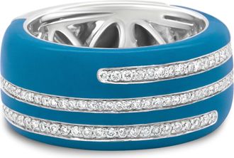 House of Brilliance 925 Sterling Silver Turquoise Enamel 5/8 Cttw Round Diamond Wide Band Statement Ring