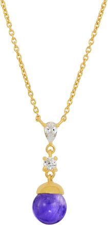 Savvy Cie Jewels GOLD PLATED OVER STERLING SILVER.925 AMETHYST AND WHITE CZ NECKLACE