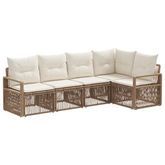 vidaXL Conjunto De Sof&aacute;s De Jard&iacute;n 5 Pcs Beige Rat&aacute;n Sint&eacute;tico Vidaxl