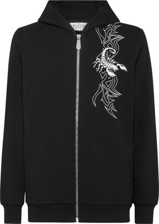 Philipp Plein Hooded Sweatjacket Scorpion - Heren - Vesten met rits - Zwart - 2XL - Katoen - Hoodies & sweatvesten
