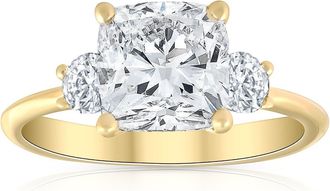 Pompeii3 3 1/2Ct Cushion & Round Cut Moissanite Engagement Ring 14k Yellow Gold